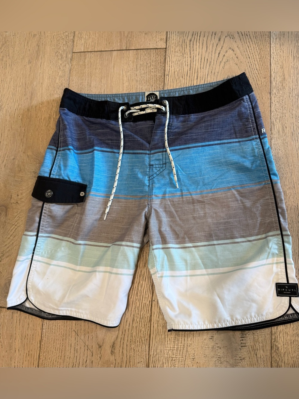 Rip Curl Surf Craft Striped Board Shorts Men's Size 32 Blue Gray Swim Trunks